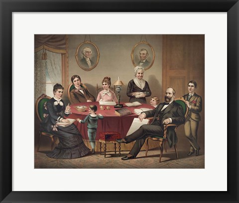 Framed President Garfield and his Family sitting at a Table Print