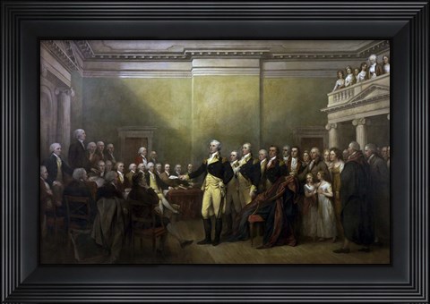 Framed General George Washington resigning his Commission Print