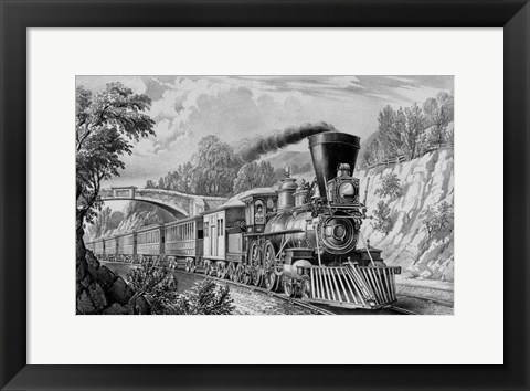 Framed Train passing from under a Bridge Print