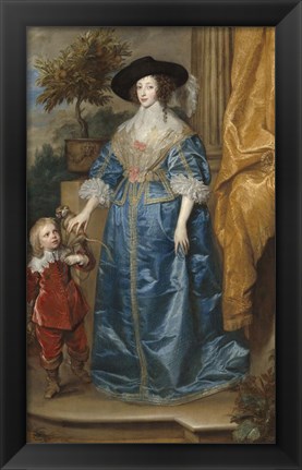 Framed Queen Henrietta Maria of France with Sir Jeffrey Hudson Print