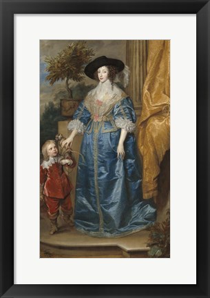 Framed Queen Henrietta Maria of France with Sir Jeffrey Hudson Print