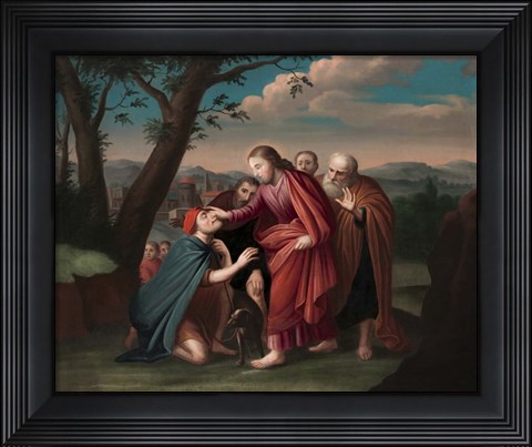 Framed Jesus Christ healing a Blind Man Print