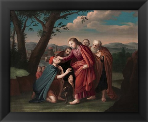 Framed Jesus Christ healing a Blind Man Print