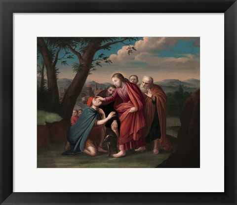 Framed Jesus Christ healing a Blind Man Print