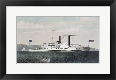 Framed Steamboat Isaac Newton passing the Palisades on the Hudson River, circa 1855 Print