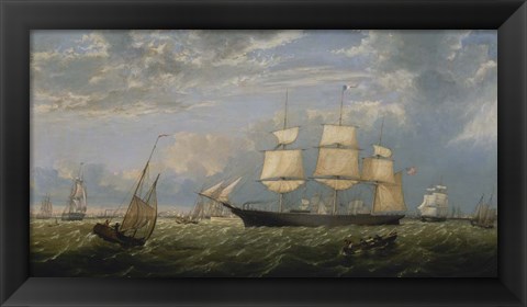 Framed Golden Gate Merchant Ship entering New York Harbor, 1854 Print