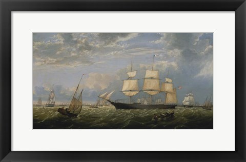 Framed Golden Gate Merchant Ship entering New York Harbor, 1854 Print