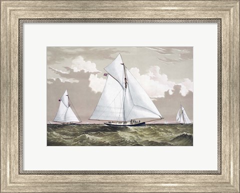 Framed America Cup sloop yachts Mischief and Atalanta engaged in a race, circa 1881 Print