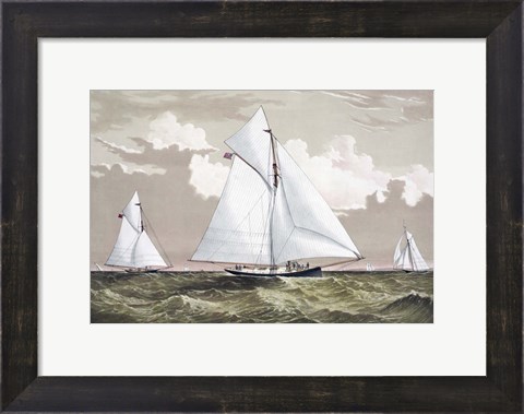 Framed America Cup sloop yachts Mischief and Atalanta engaged in a race, circa 1881 Print
