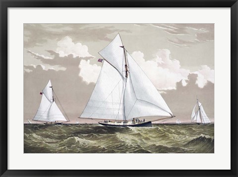 Framed America Cup sloop yachts Mischief and Atalanta engaged in a race, circa 1881 Print