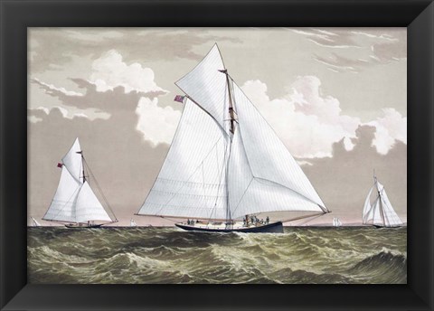 Framed America Cup sloop yachts Mischief and Atalanta engaged in a race, circa 1881 Print