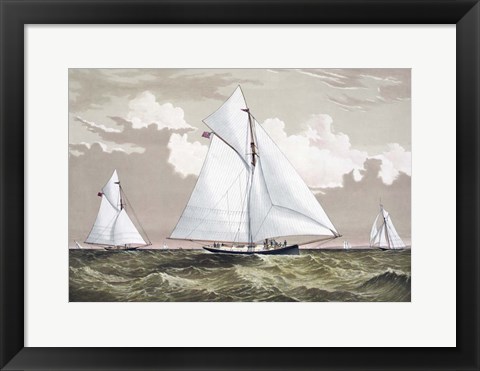 Framed America Cup sloop yachts Mischief and Atalanta engaged in a race, circa 1881 Print