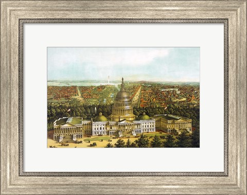 Framed Bird&#39;s eye view of Washington DC with the US Capitol up front Print