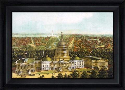 Framed Bird&#39;s eye view of Washington DC with the US Capitol up front Print