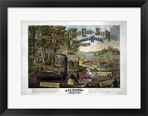 Framed Blandy&#39;s Portable Steam Engine and Saw Mills, circa 1867 Print