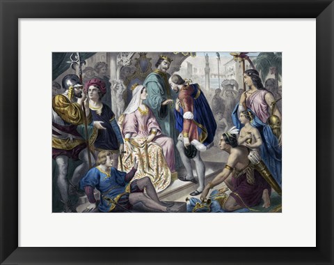 Framed Christopher Columbus Greeted by King Ferdinand and Queen Isabella on his return to Spain Print