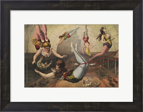Framed Female Acrobats on Trapezes at Circus Print