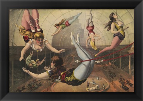 Framed Female Acrobats on Trapezes at Circus Print