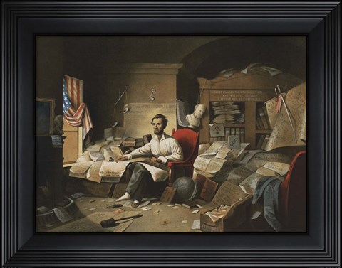 Framed President Lincoln, writing the Proclamation of Freedom, January 1, 1863 Print