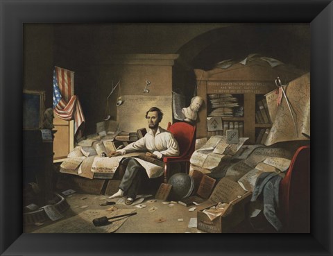 Framed President Lincoln, writing the Proclamation of Freedom, January 1, 1863 Print