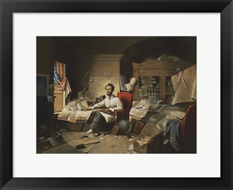 Framed President Lincoln, writing the Proclamation of Freedom, January 1, 1863 Print