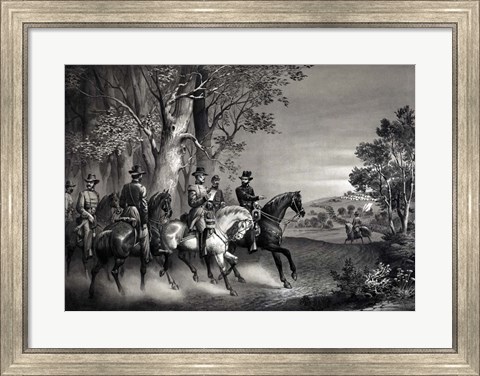 Framed Meeting of Generals Ulysses S Grant and Robert E Lee, 1865 Print
