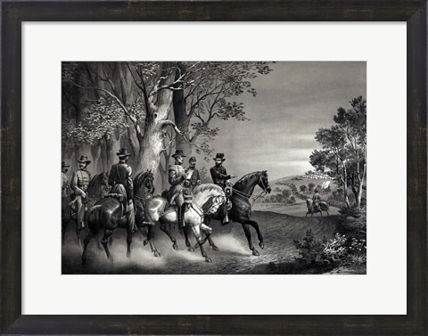Framed Meeting of Generals Ulysses S Grant and Robert E Lee, 1865 Print
