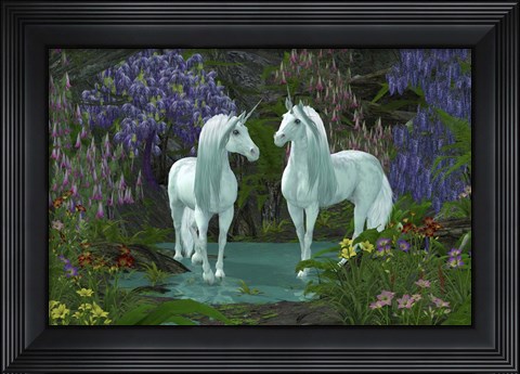 Framed Mare and Stallion White Unicorns Print