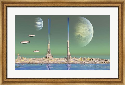 Framed Planet With Two Moons Print