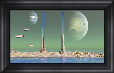 Framed Planet With Two Moons Print