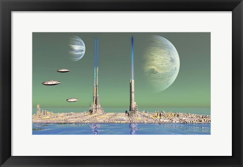 Framed Planet With Two Moons Print