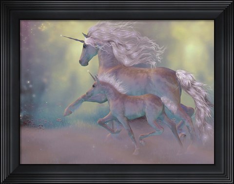 Framed Adult and Baby Unicorn Print