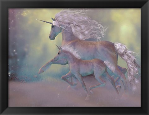 Framed Adult and Baby Unicorn Print