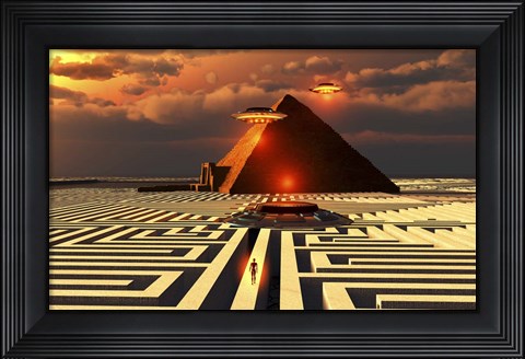Framed Aliens Visiting An Ancient Egyptian Pyramid Maze Print