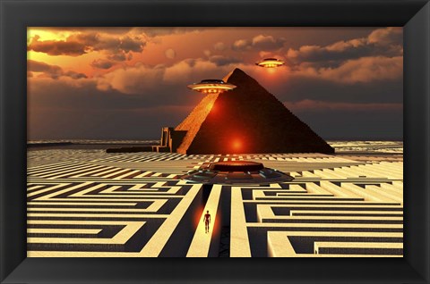 Framed Aliens Visiting An Ancient Egyptian Pyramid Maze Print
