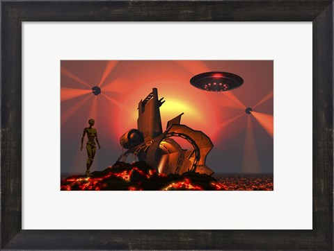 Framed Robotic Androids Searching Out Scrap Materials Print