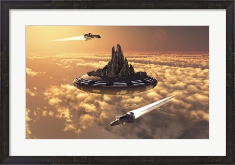 Framed Futuristic Anti-Gravity City Floating in the Sky Print
