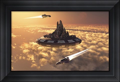 Framed Futuristic Anti-Gravity City Floating in the Sky Print