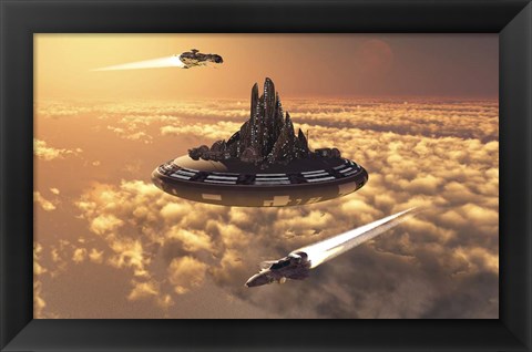 Framed Futuristic Anti-Gravity City Floating in the Sky Print