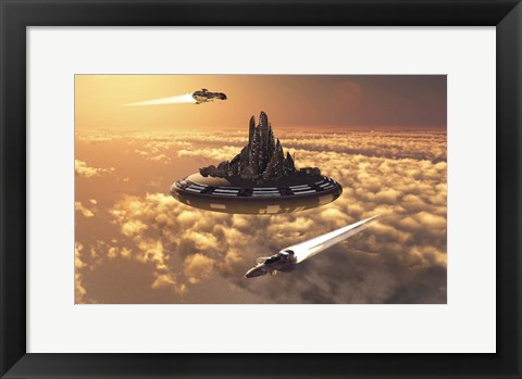 Framed Futuristic Anti-Gravity City Floating in the Sky Print