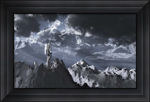 Framed Human Astronaut Exploring An Alien Exoplanet Print