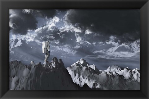 Framed Human Astronaut Exploring An Alien Exoplanet Print