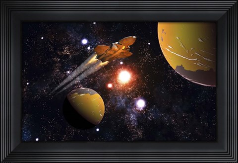 Framed Spaceship Traveling Between Exoplanets Print