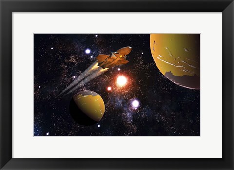 Framed Spaceship Traveling Between Exoplanets Print