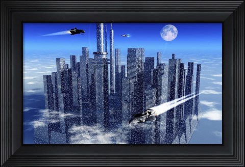Framed Futuristic City Floating in the Sky Print