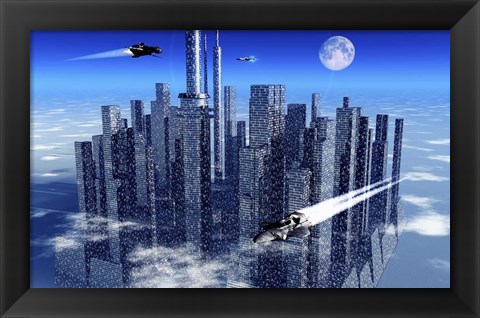 Framed Futuristic City Floating in the Sky Print