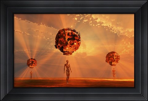 Framed Alien Androids Using Probes to Explore An Alien Exoplanet Print