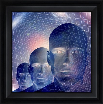 Framed Male Figures With Space and Grid Print