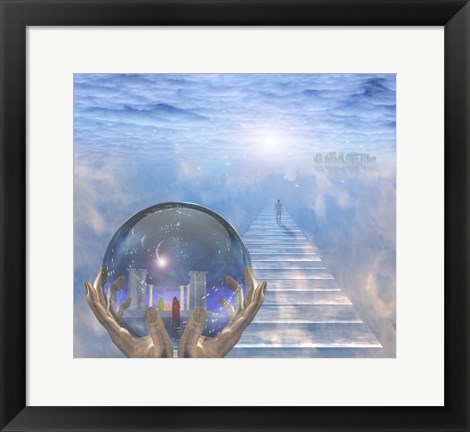 Framed Crystal Ball With Temple and Monk Print