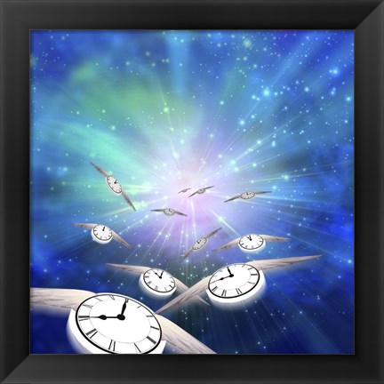 Framed Winged Clocks Print